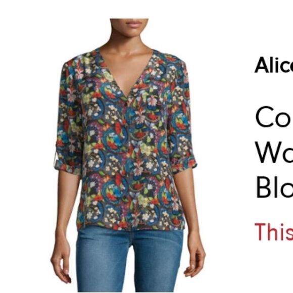 Alice + Olivia Colby Silk Island Watercolor Blouse - Picture 16 of 16